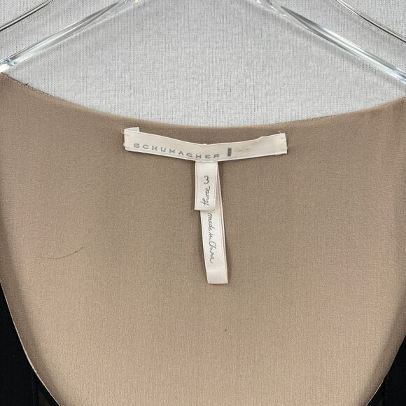 SCHUMACHER Fringe Trim Tunic Tank Top Women M Black Sheer Stripe Silk Scoop Neck - Picture 8 of 13